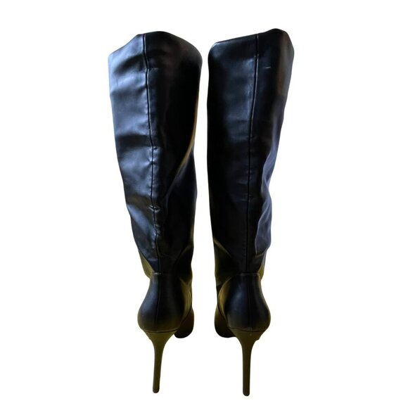 Black Faux Leather Knee-High Stiletto Heel Boots Size 8.5 Jessica Simpson - Picture 4 of 7